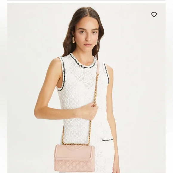 Tory Burch Pink Polished Grain Quilted Small Fleming Crossbody Bag - Picture 8 of 9